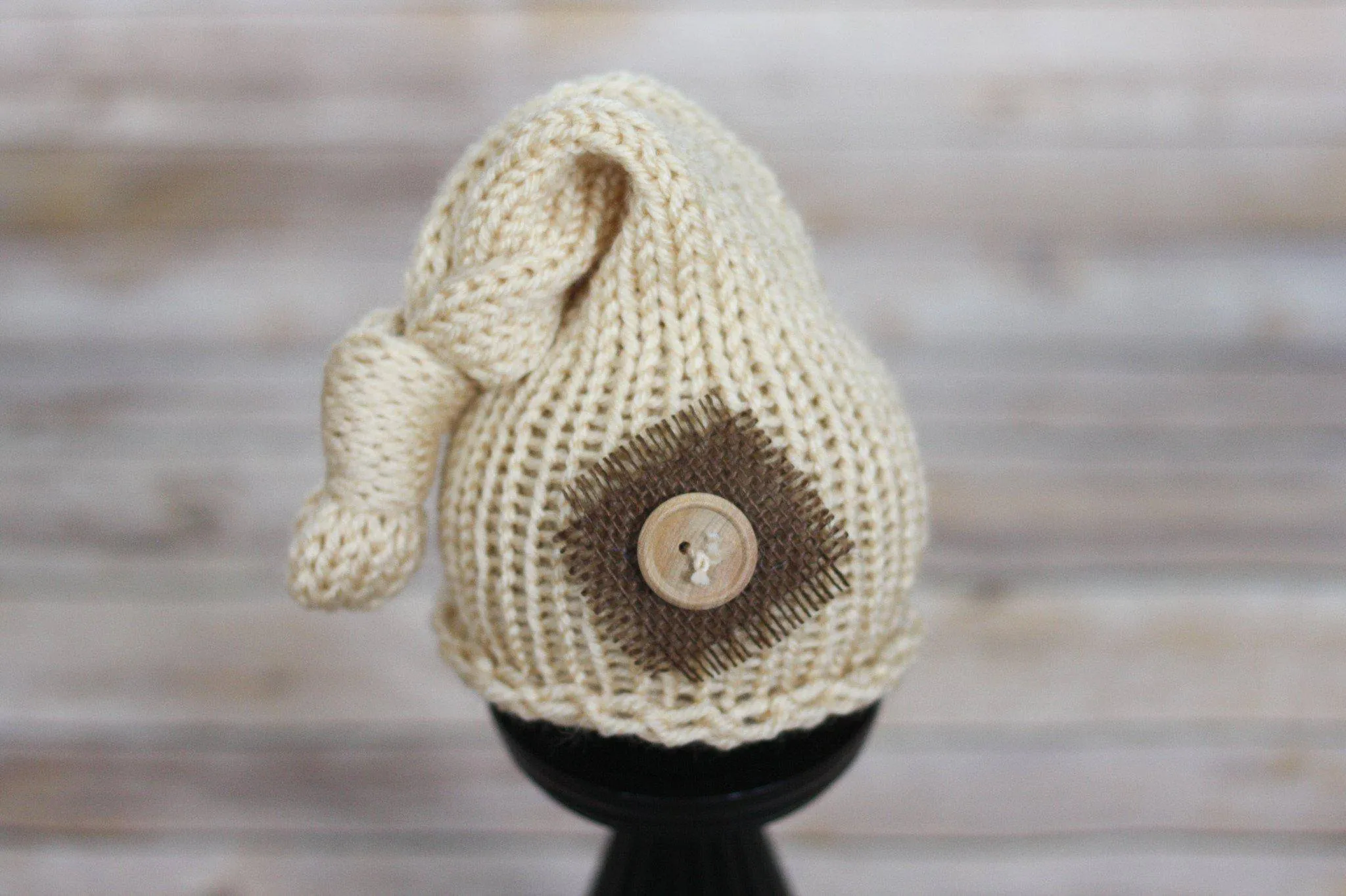 Cream Knit Newborn Pixie Slouch Knot Hat