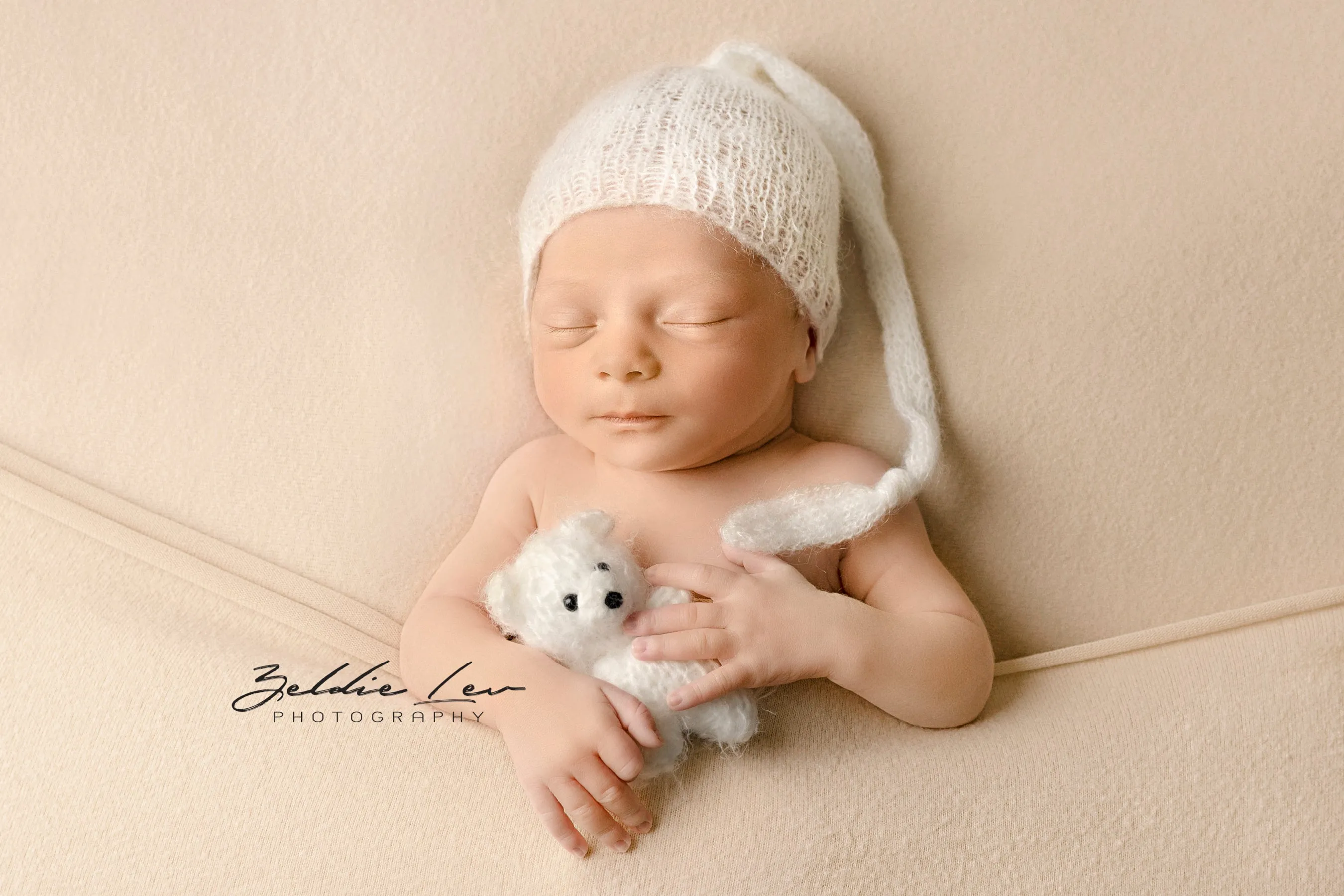 Cream Newborn Baby Mohair Pixie Knot Hat