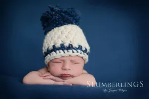 Cream Newborn Denim Pom Hat