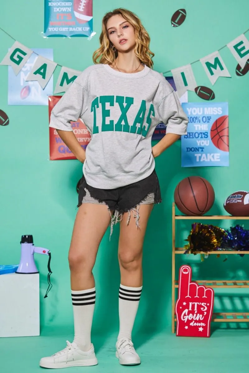 Crew neck letter printed Texas oversized pullover