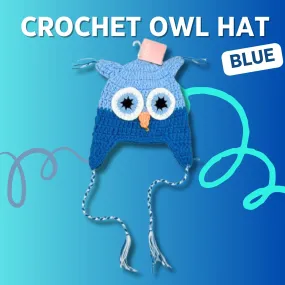 Crochet Owl Hat - Blue