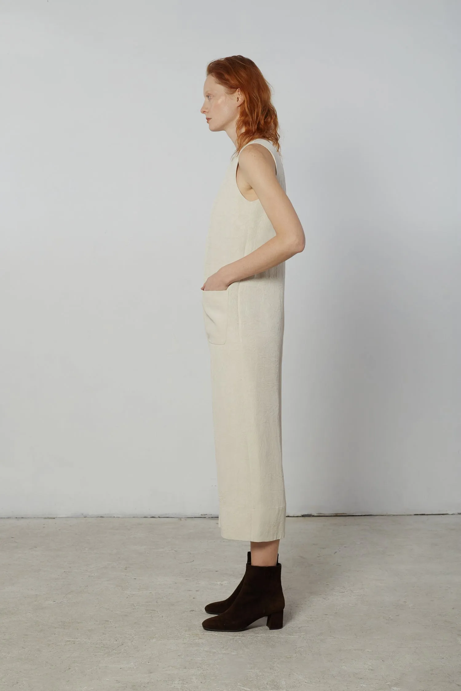 Cropped Jumpsuit in Matte Crinkle Satin