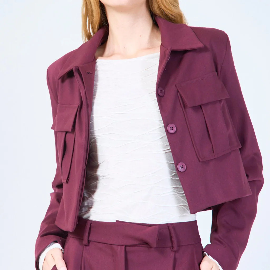 Cropped utility jacket with front pockets wholesale