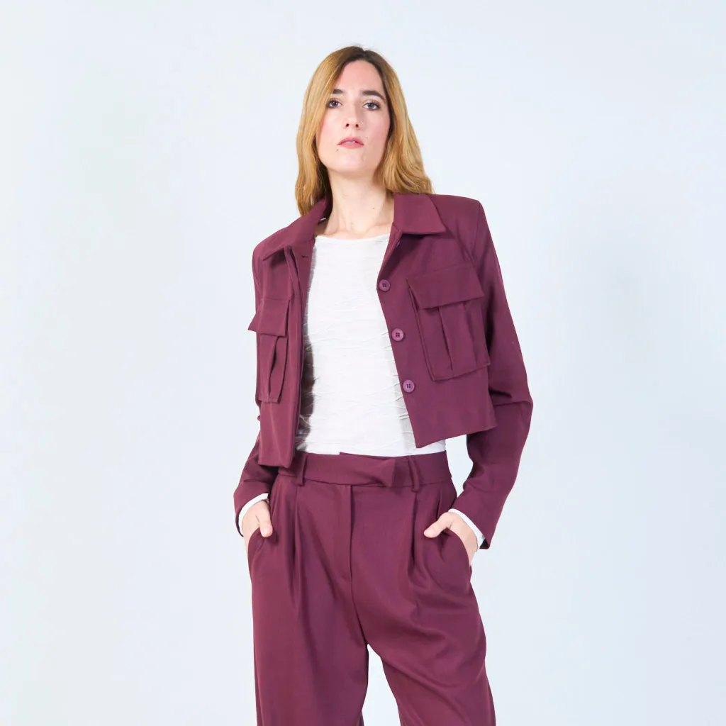 Cropped utility jacket with front pockets wholesale