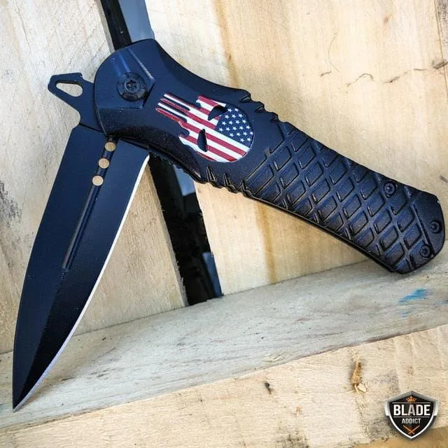 DARK SIDE BLADES Skull Punisher Tactical Spring Assisted Pocket Knife