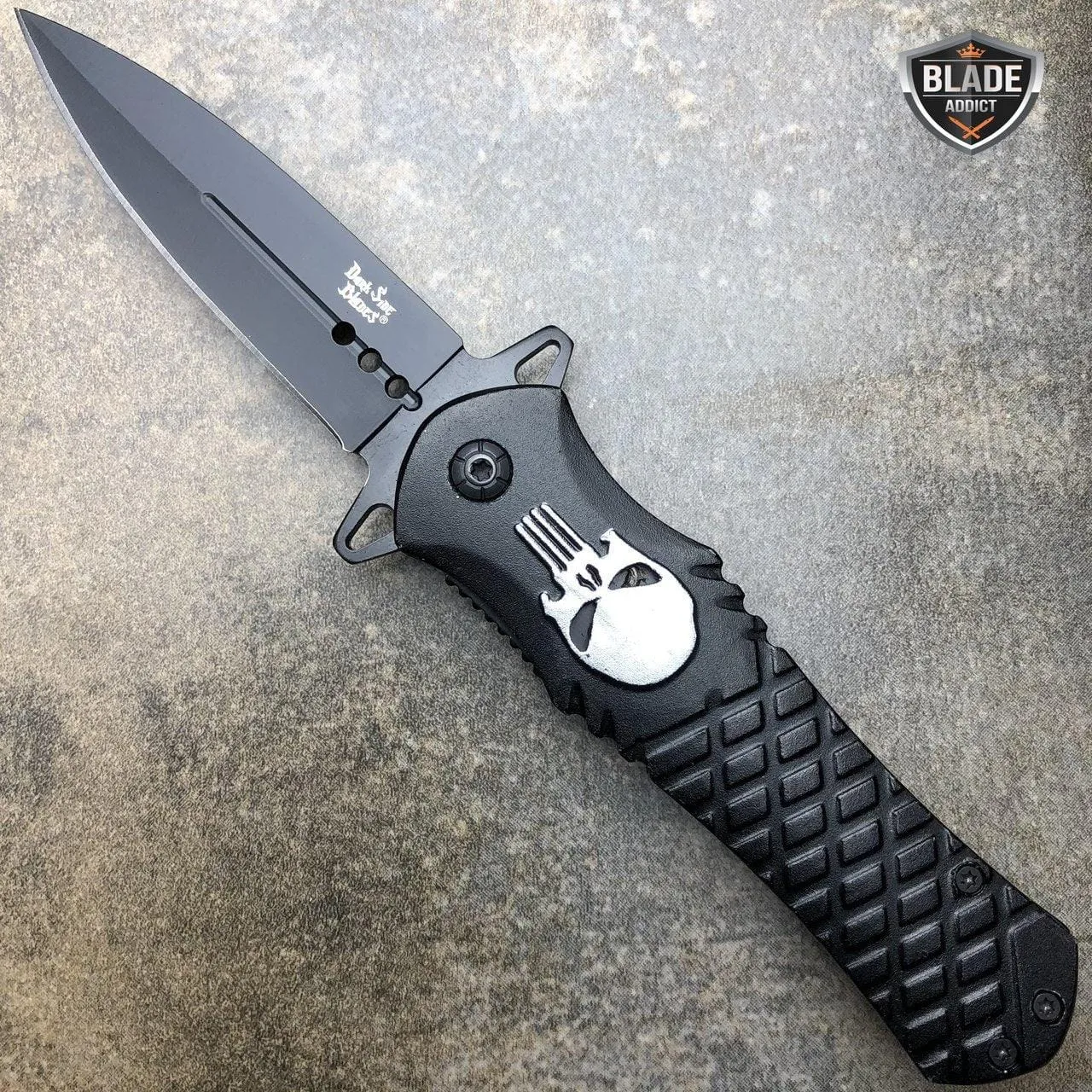 DARK SIDE BLADES Skull Punisher Tactical Spring Assisted Pocket Knife