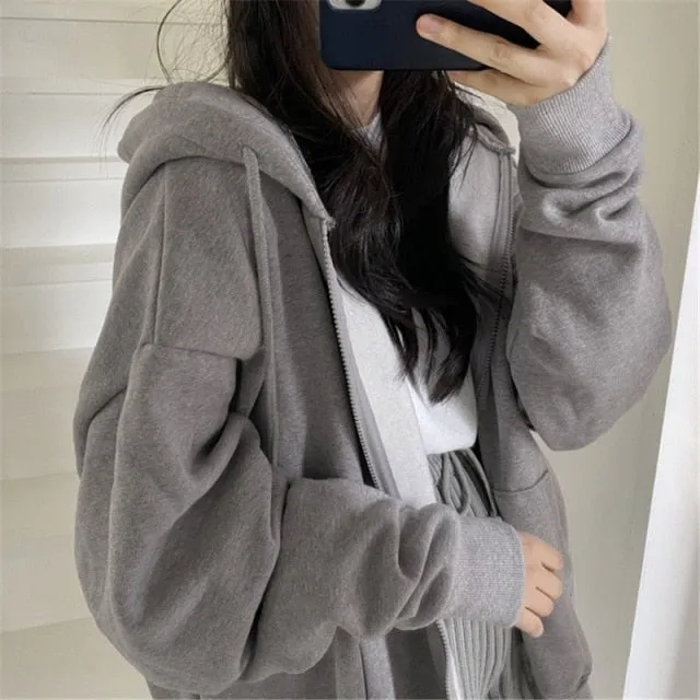 deanwangkt Brown Zip Up Hooded Sweatshirts Women Vintage Pockets Oversized Jacket Coat Autumn Female Y2K Aesthetic Long Sleeve Hoodie