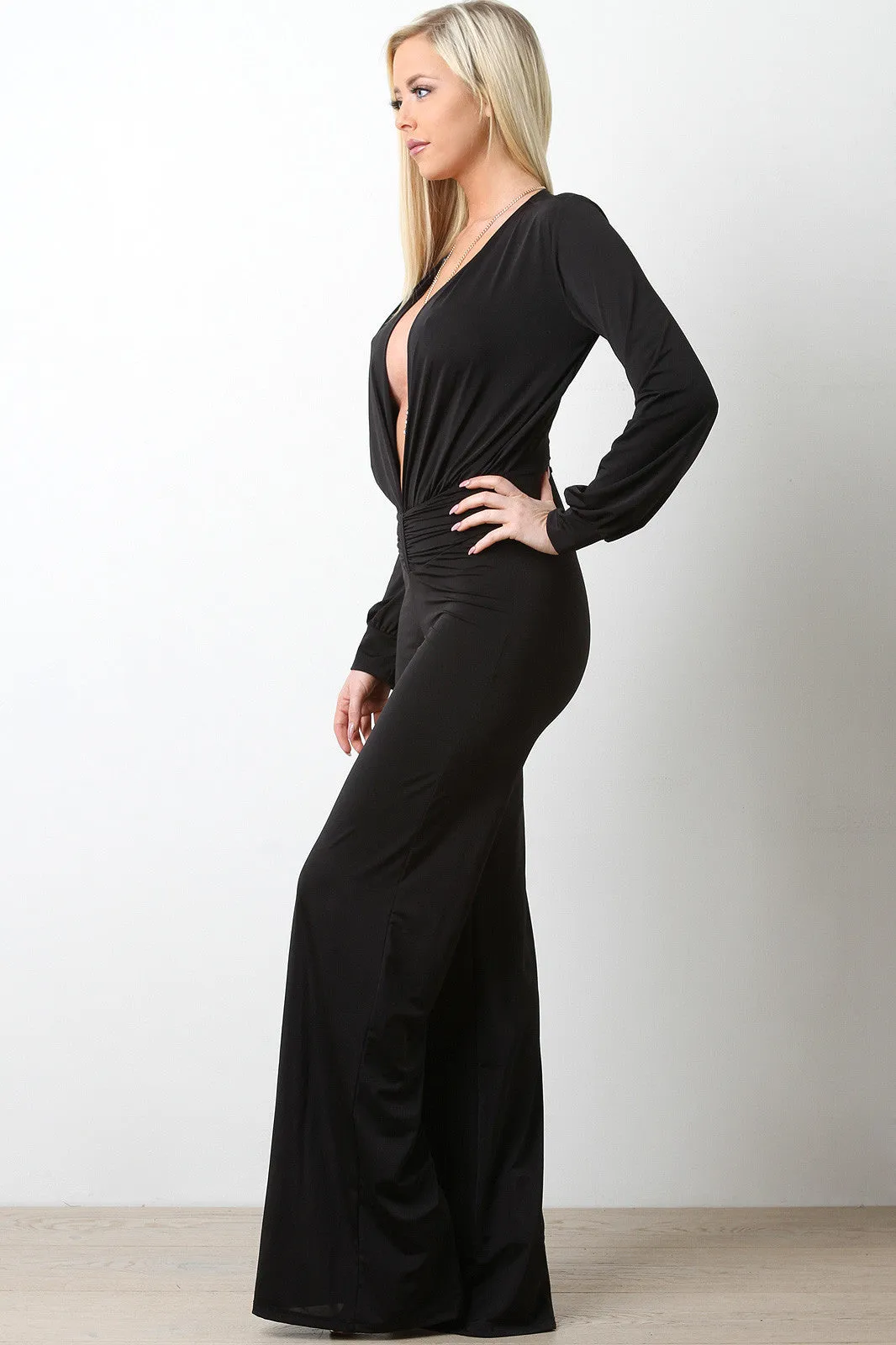 Deep V-Neckline Palazzo Pants Jumpsuit