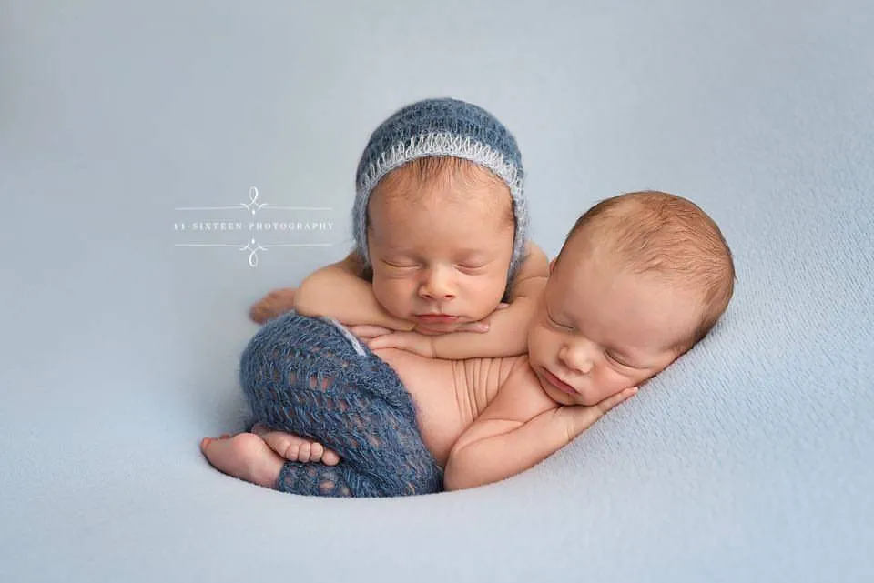 Denim and Baby Blue Two Toned Mohair Newborn Pants and Hat Set