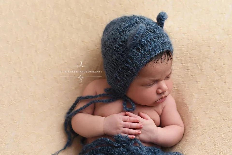 Denim Blue Mohair Teddy Bear Hat and Shorts Set