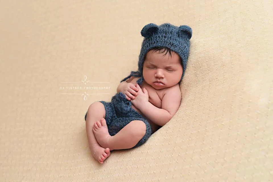 Denim Blue Mohair Teddy Bear Hat and Shorts Set