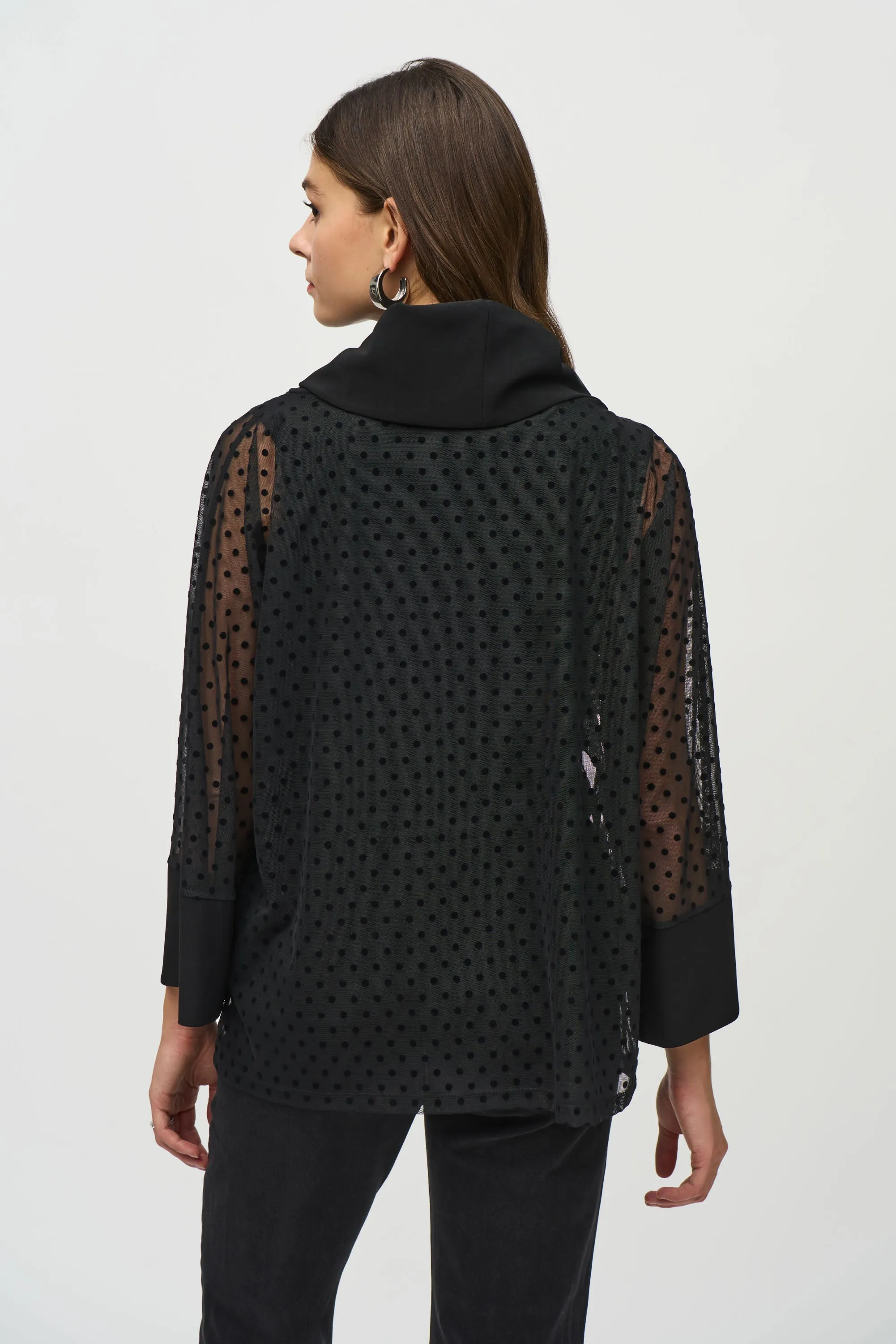 Dot Mesh And Silky Knit Layered Tunic