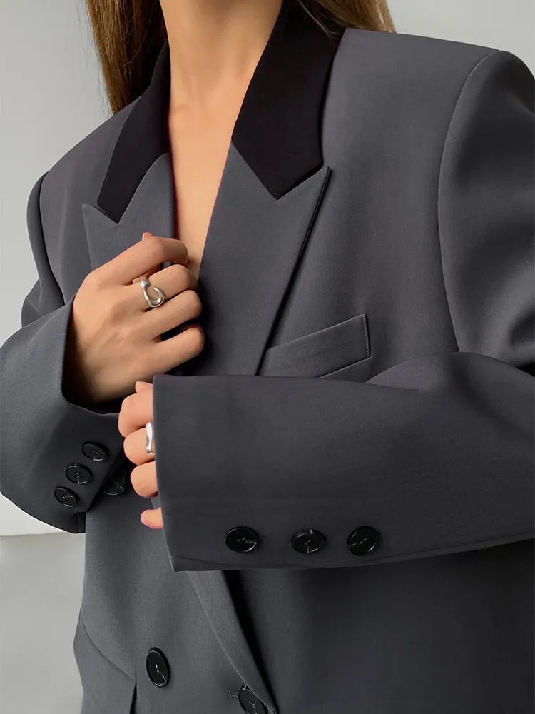 Double Breasted Women's Blazer Loose  Double Breasted Long Woolen Coat