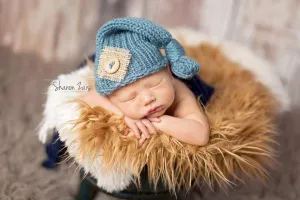 Dusty Blue Knit Newborn Pixie Slouch Hat