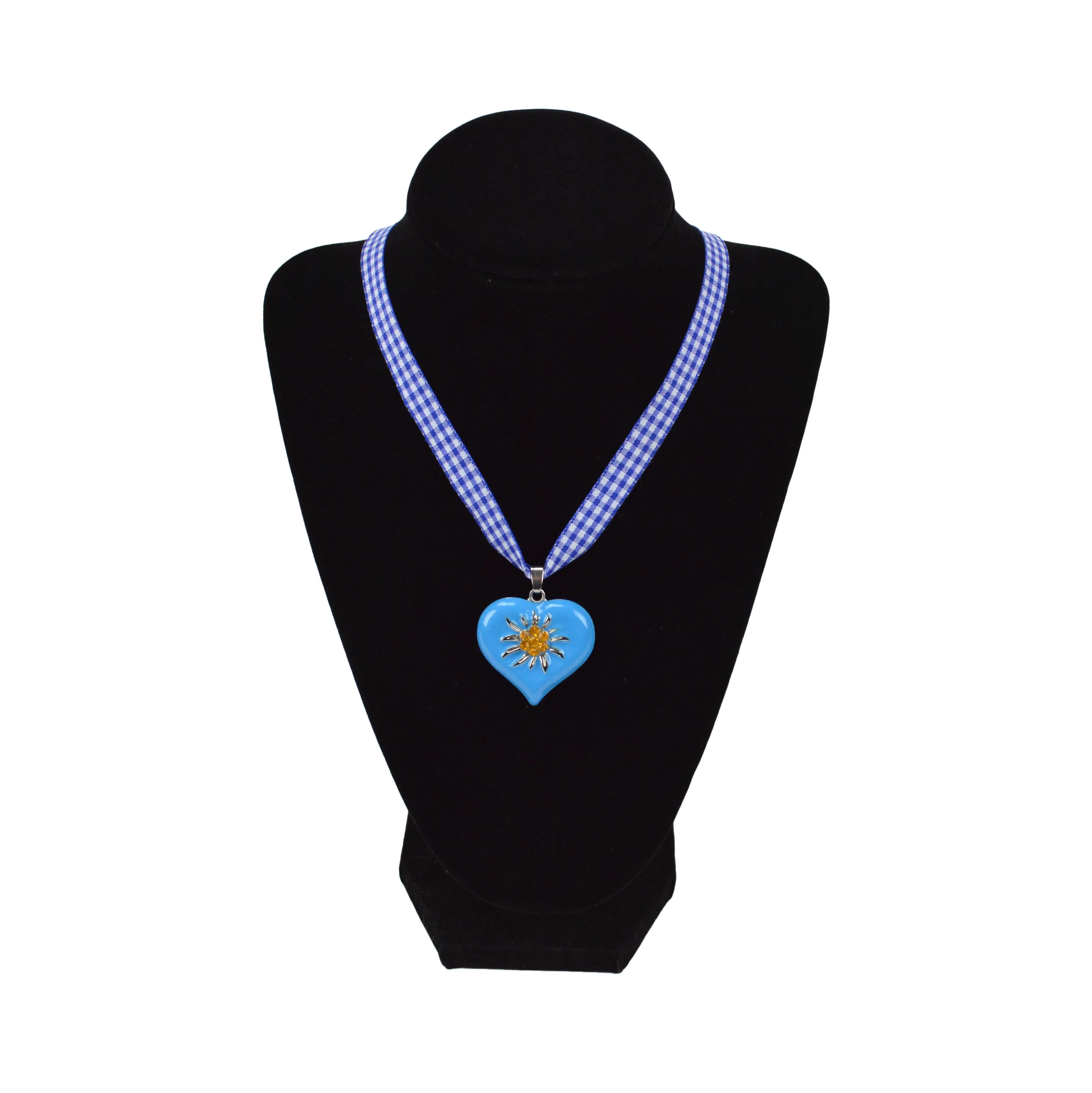 Edelweiss Blue Heart Necklace Oktoberfest Costume Jewelry