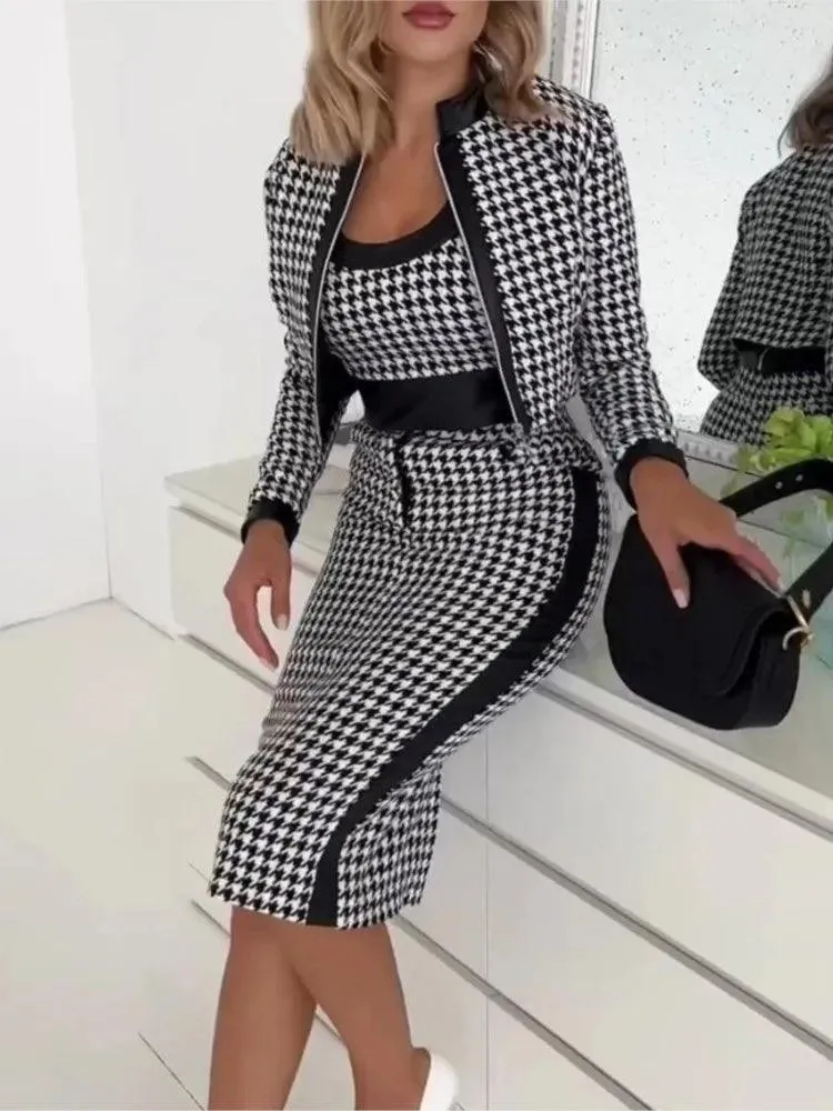 Elegant Office Lady Jacket Dress Set: Professional Three-Piece Ensemble