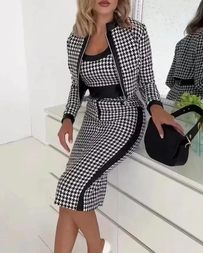 Elegant Office Lady Jacket Dress Set: Professional Three-Piece Ensemble