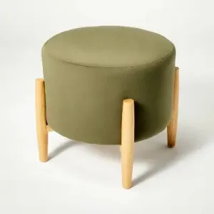 Elroy Round Velvet Ottoman with Wooden Legs Olive Green - Threshold designed wit