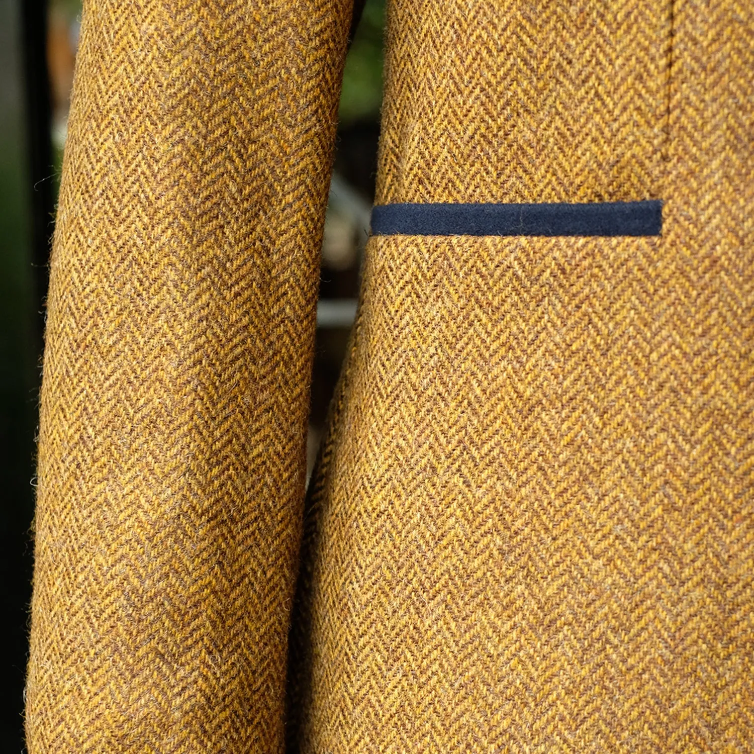 Fitted Tweed Coat in Mustard Herringbone