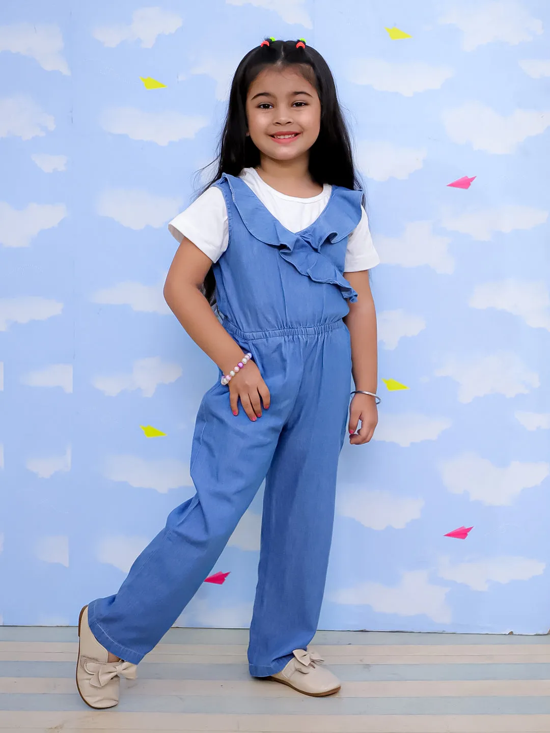 Frilled Girls Jumpsuit Light Wash