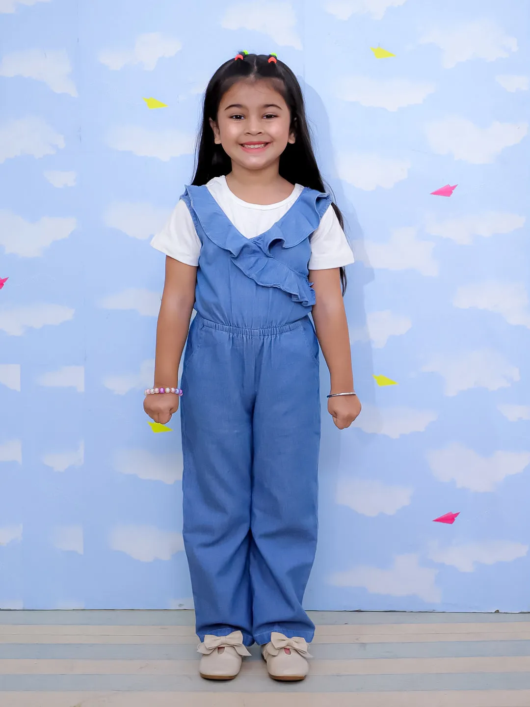 Frilled Girls Jumpsuit Light Wash