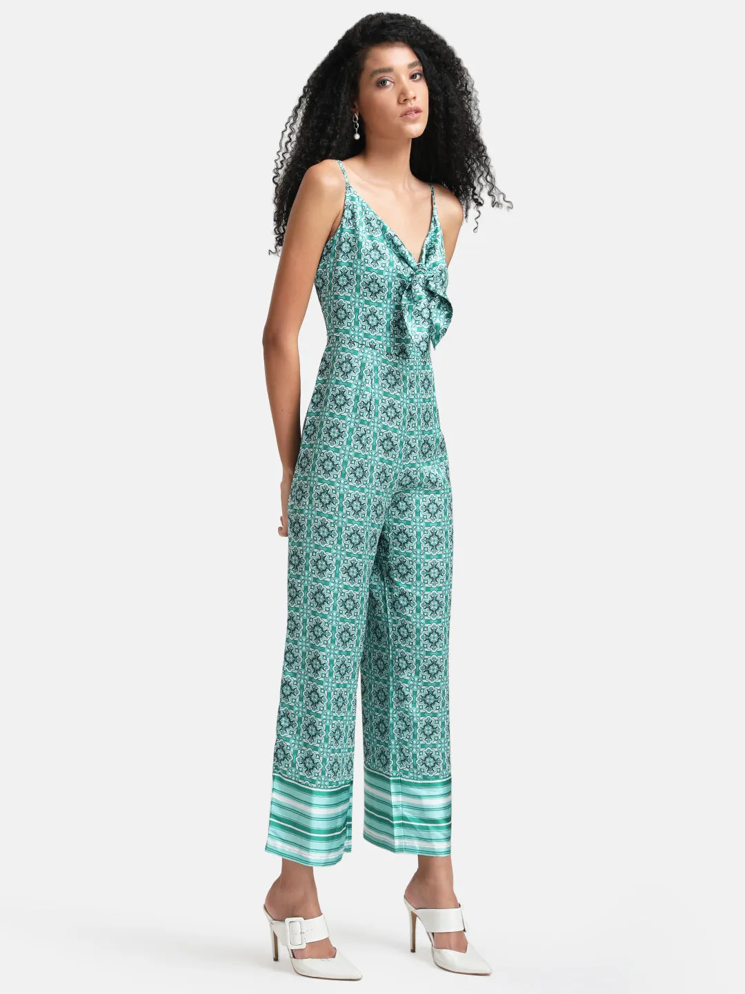 Front Tie-Knot Printed Jumpsuit