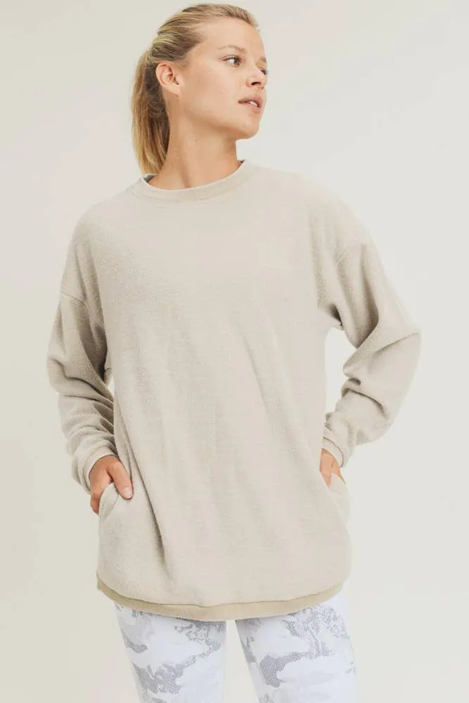 Fuzzy Mineral-Washed Pullover with Pockets