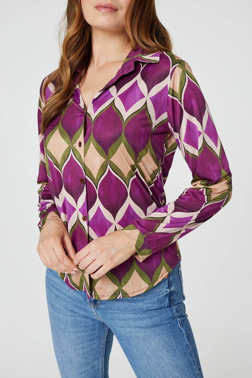 Geo Print Button Front Shirt