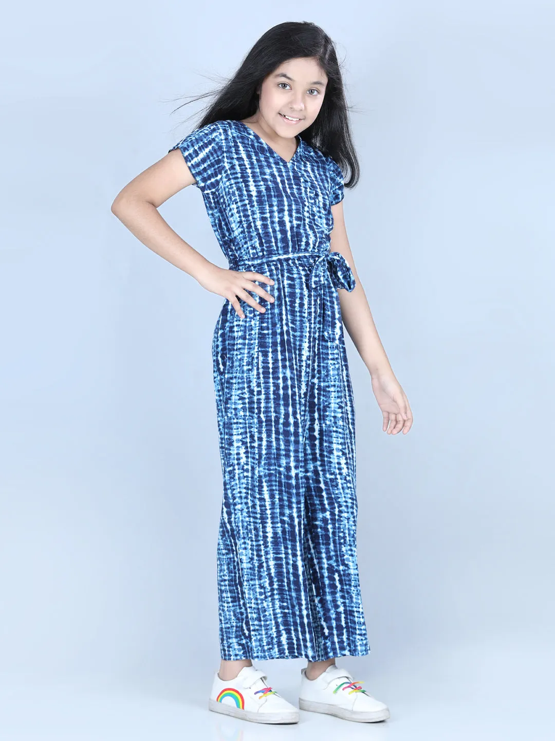 Girl's  Rayon Blue Tie & Dye Jumpsuit - StyleStone Kid