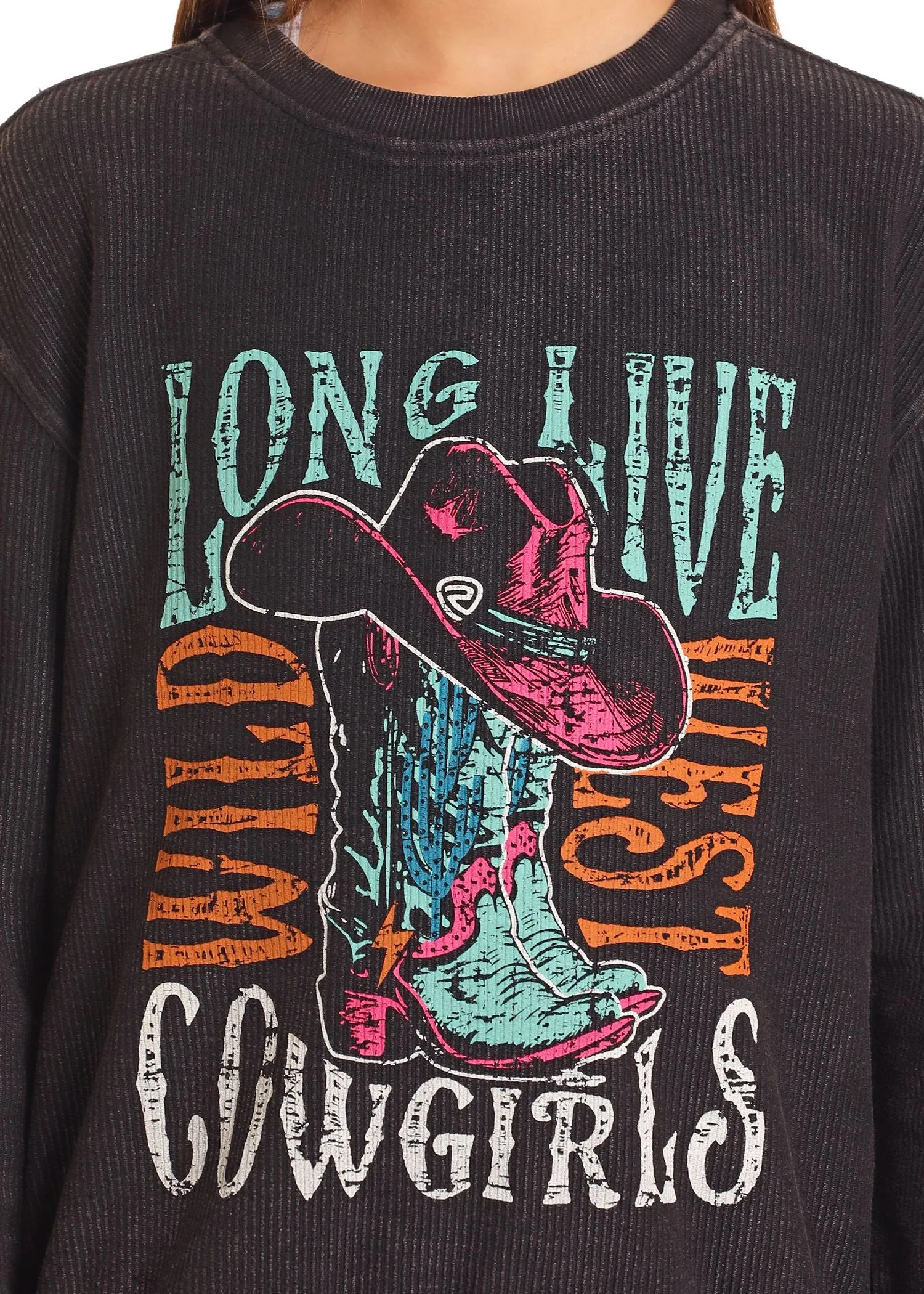 Girl's Rock & Roll Long Live Cowgirls Long Sleeve Pullover Graphic