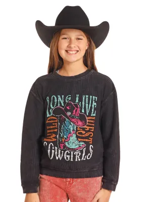 Girl's Rock & Roll Long Live Cowgirls Long Sleeve Pullover Graphic