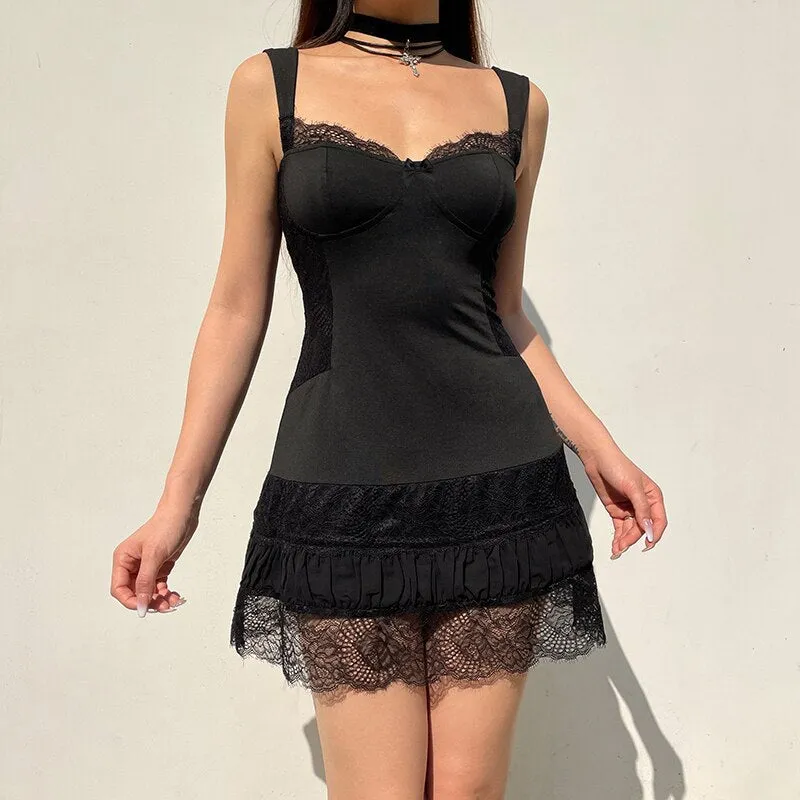 Gothic Lace Patchwork Bow Sleeveless Sundress