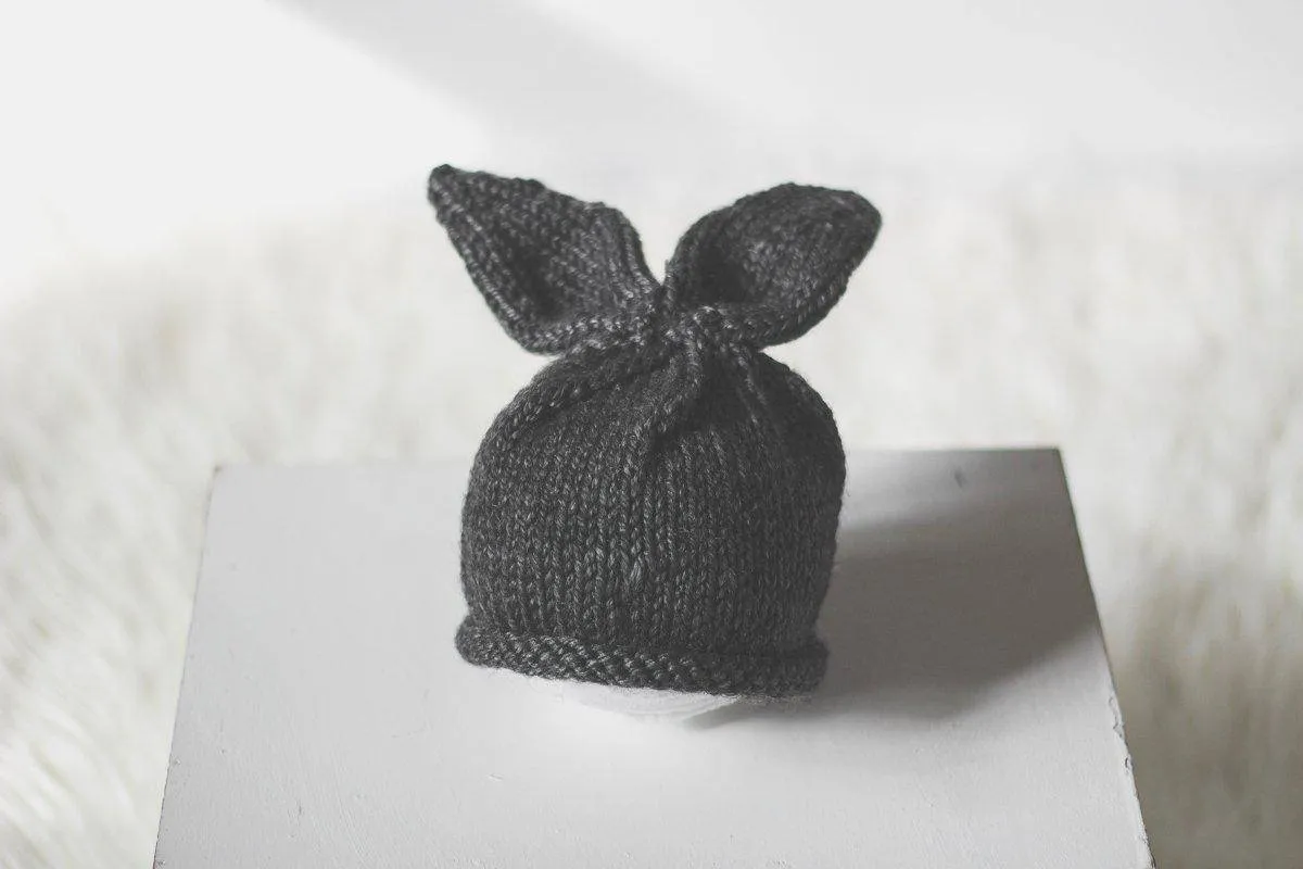 Gray Knit Newborn Baby Bunny Hat