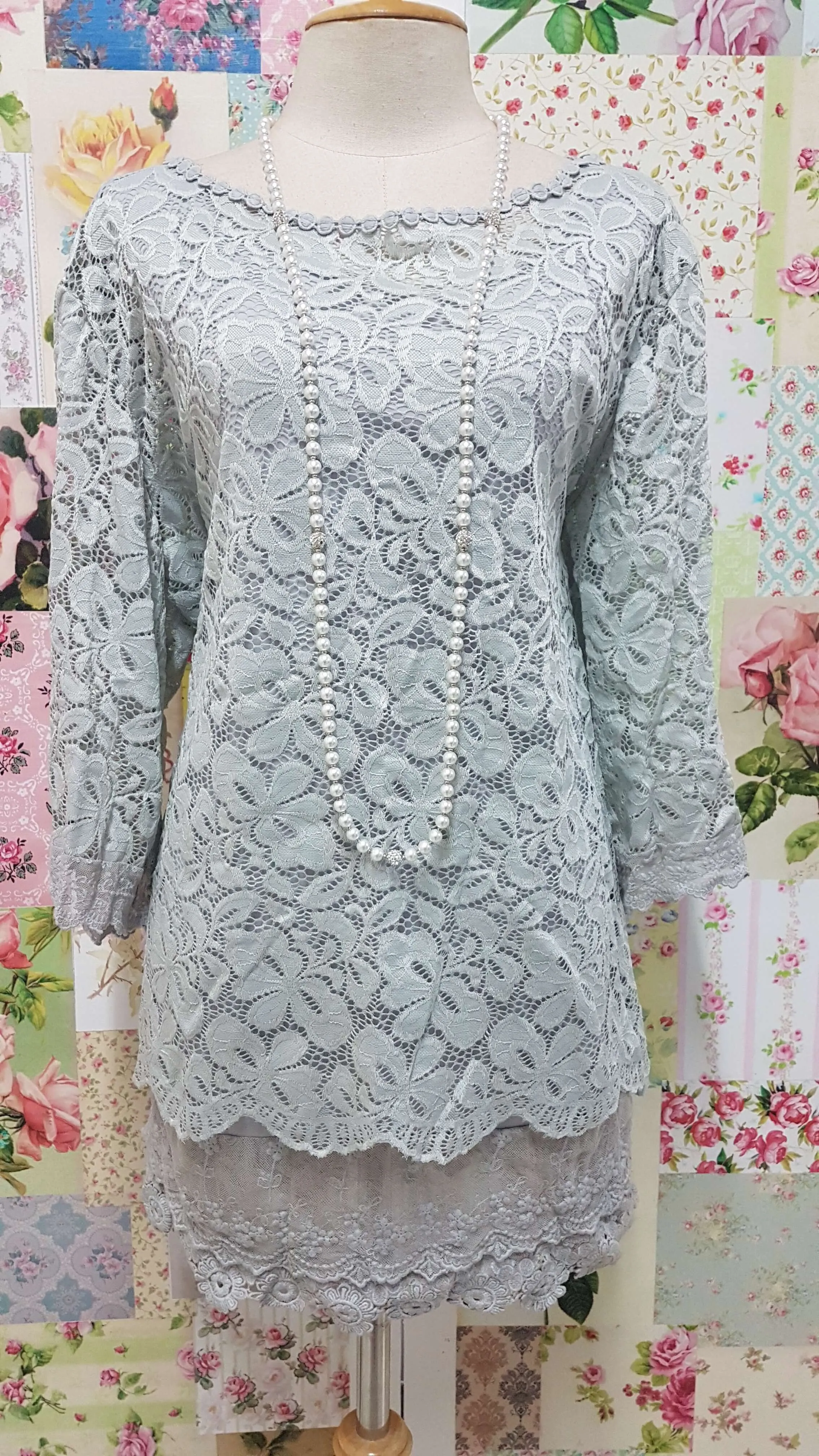 Grey Lace 2-Piece Lace Top SZ028