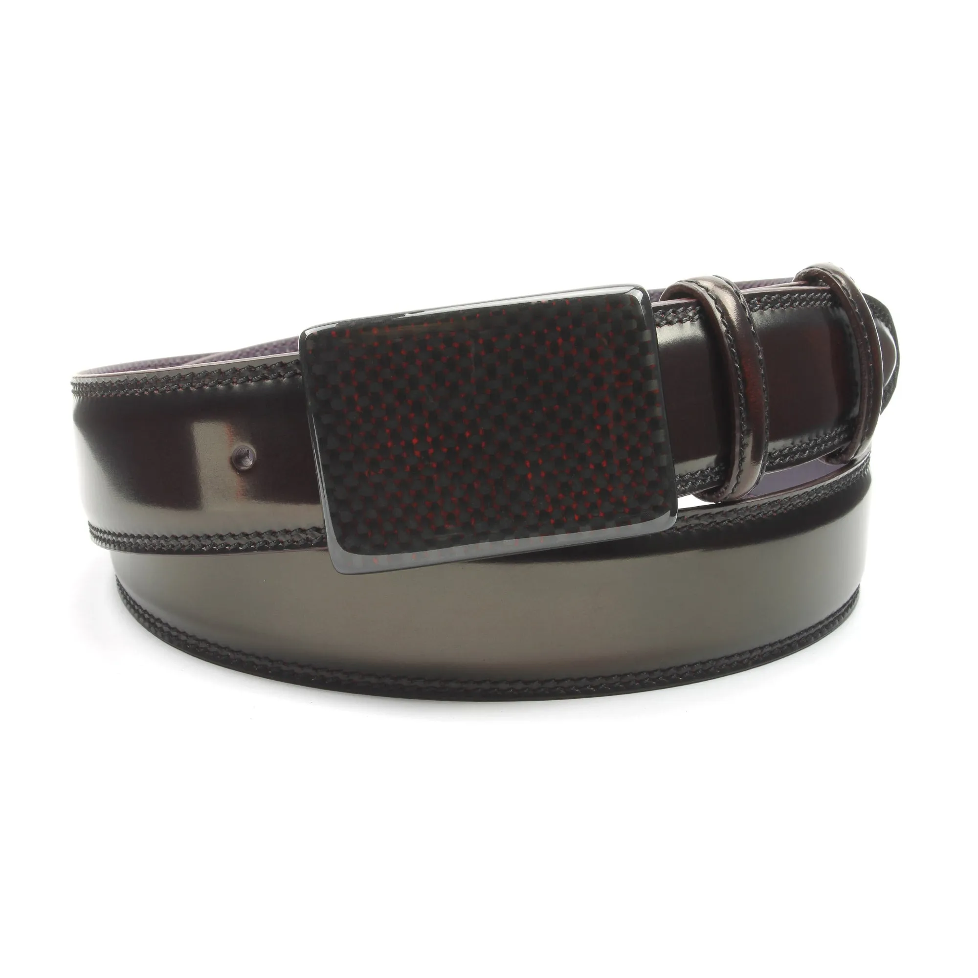 Hand Burnished Burgundy Carbon Fibre Plate Style Belt