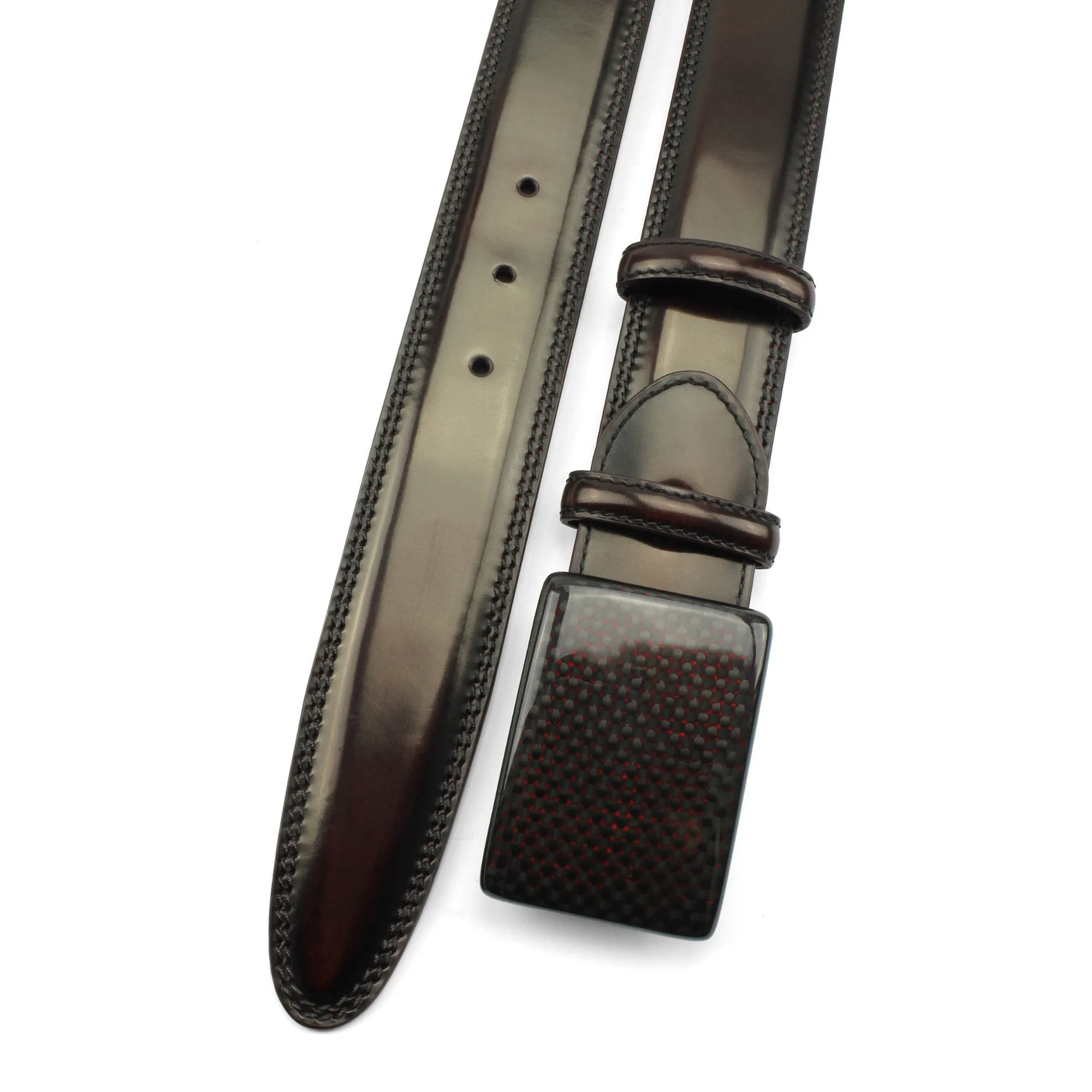 Hand Burnished Burgundy Carbon Fibre Plate Style Belt