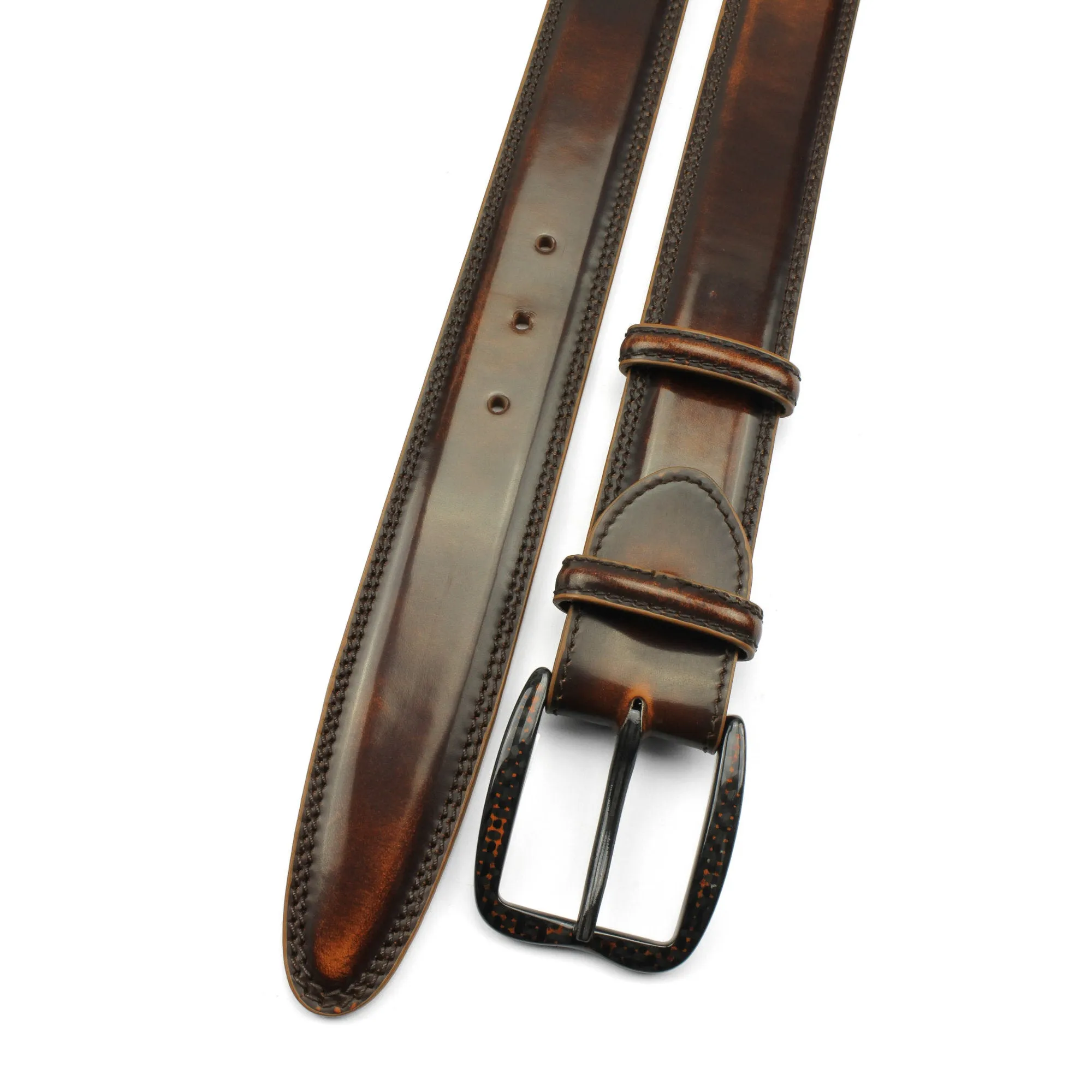 Hand Burnished Cognac Carbon Fibre Twisted Prong Belt