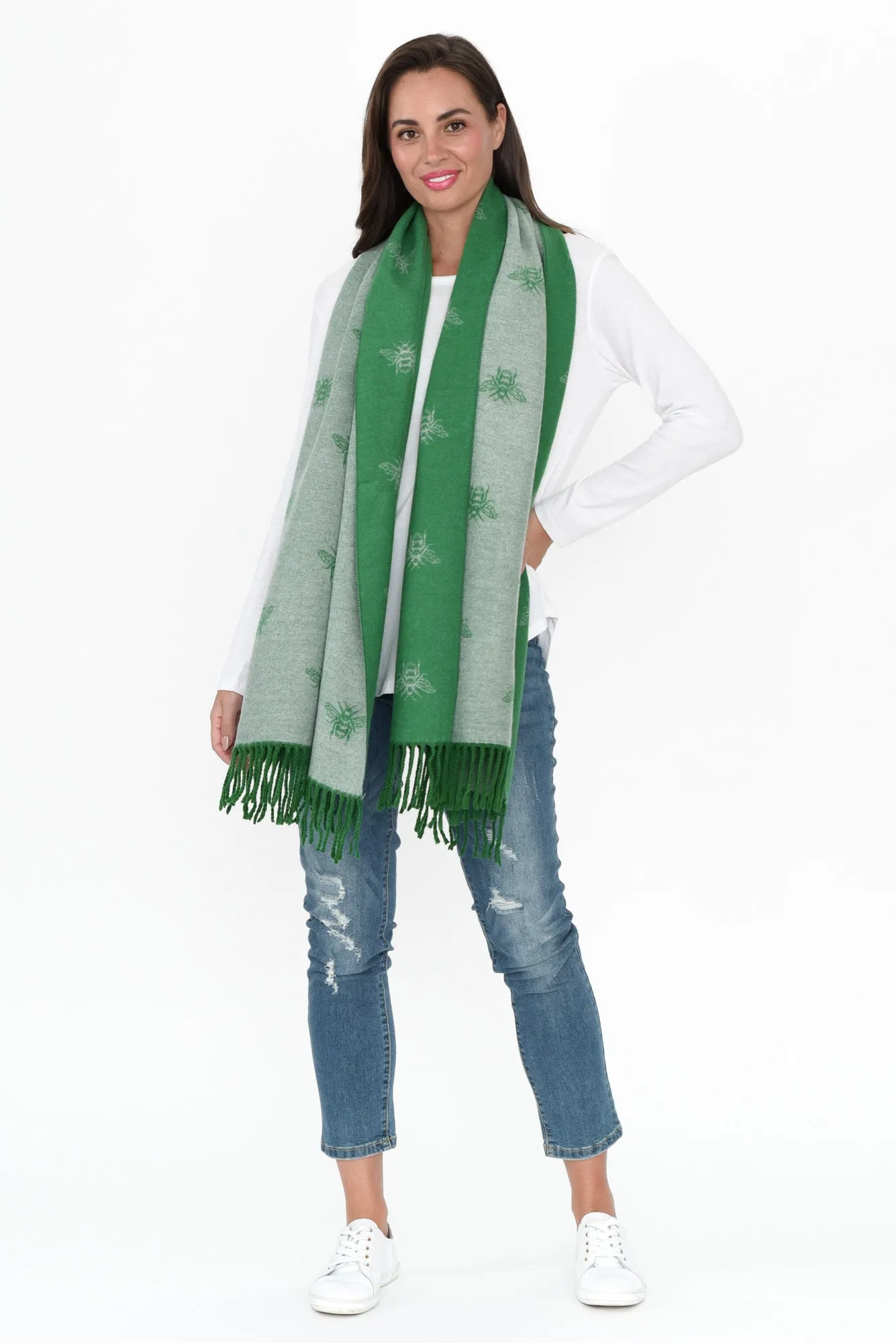 Harna Green Bee Tassel Scarf