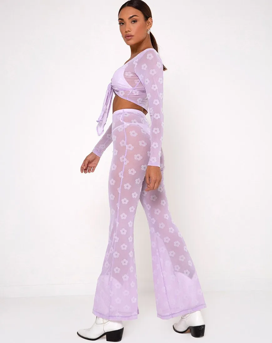 Herlom Flare Trouser in Lilac Mesh Daisy White Flock