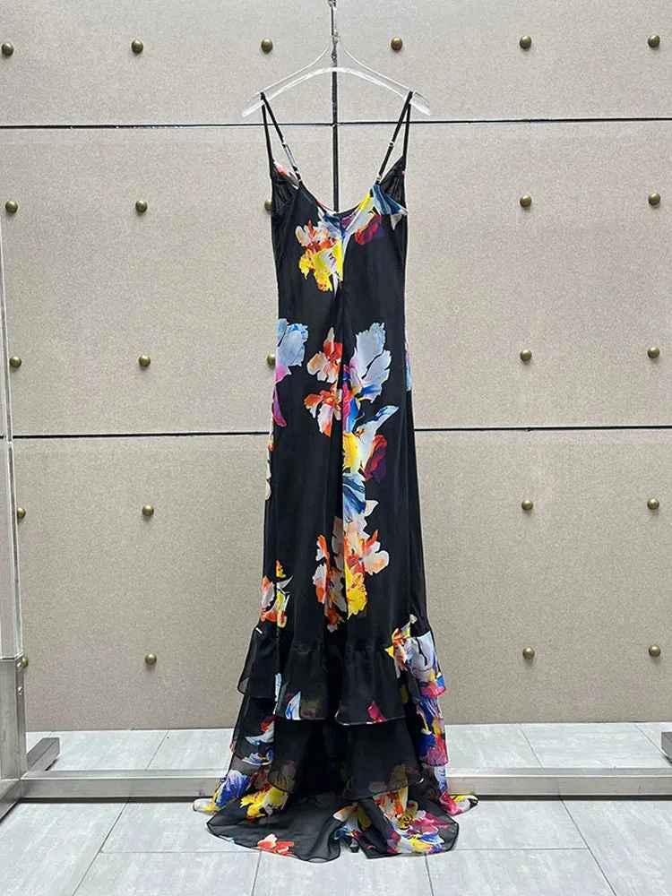 Hit Color Printing Slimming Dresses For Women Camisole Sleeveless High Waist Temperament Dress Female Fashion New