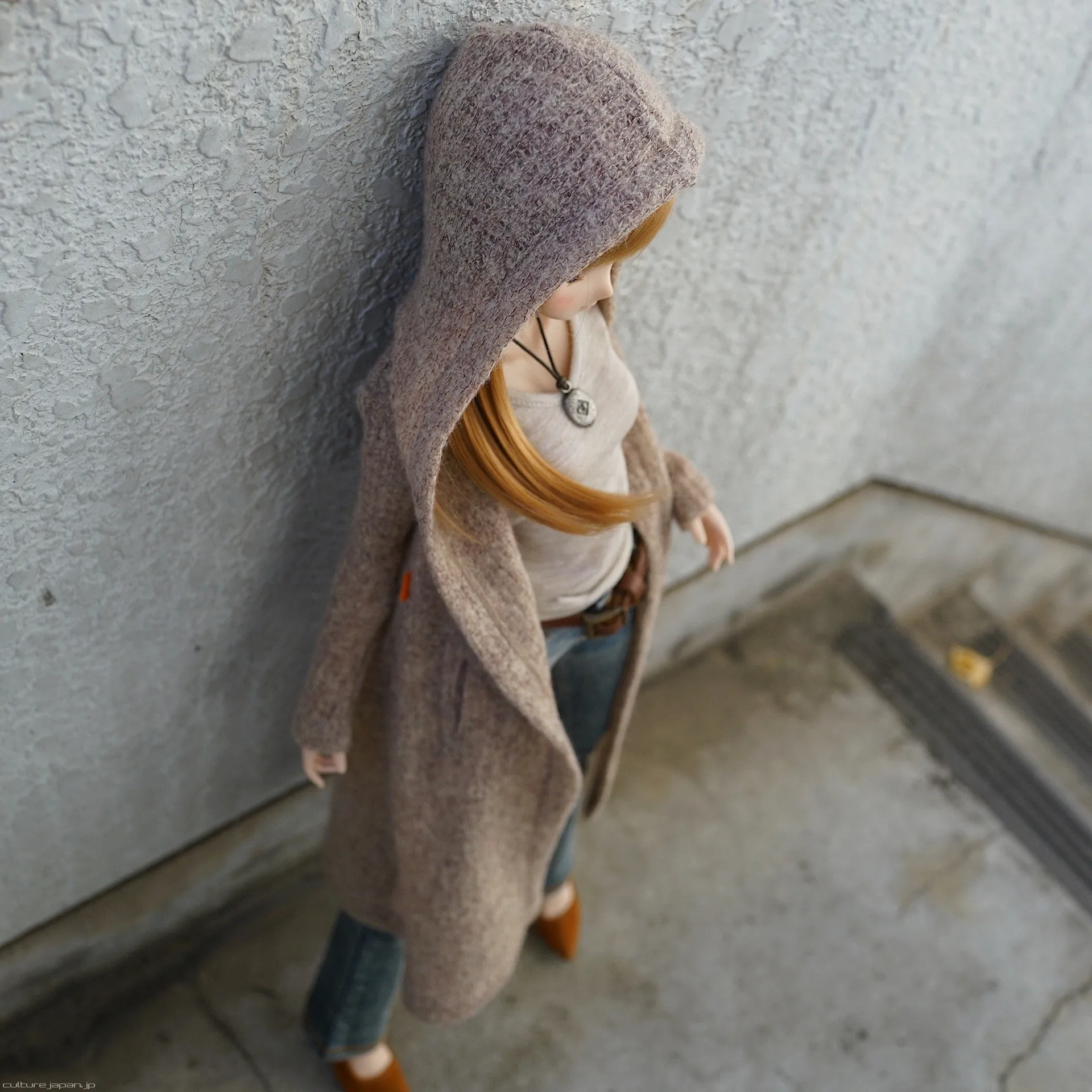 Hoodie Knit Coat (Rusty Brown)