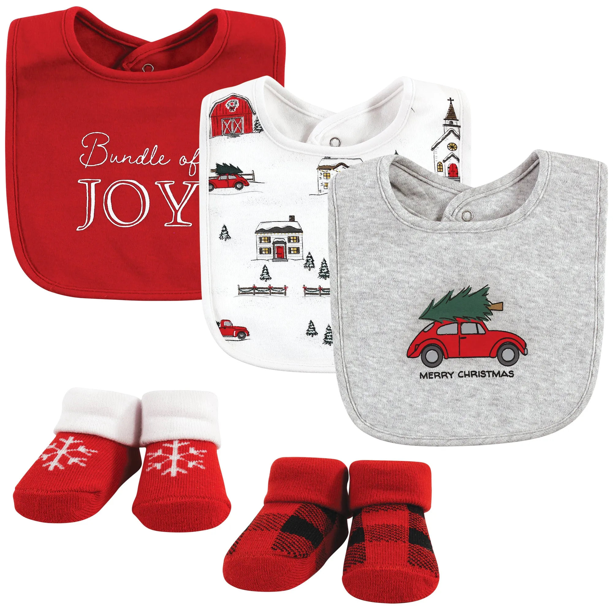 Hudson Baby Cotton Bib and Sock Set, Christmas Scene