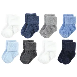 Hudson Baby Cotton Rich Newborn and Terry Socks, Solid Blue Gray 8 Pack Chenille