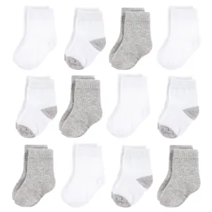 Hudson Baby Cotton Rich Newborn and Terry Socks, White Gray