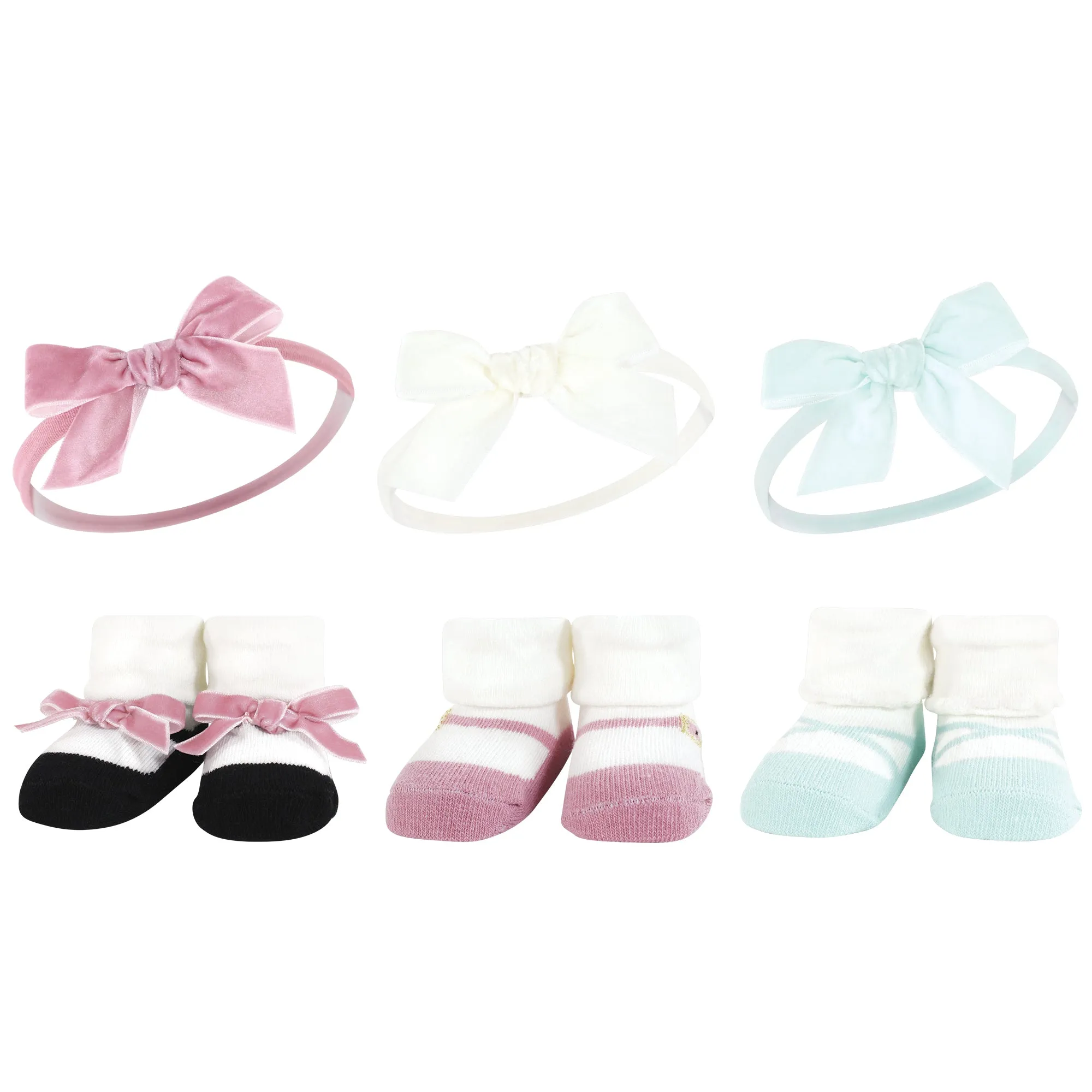 Hudson Baby Headband and Socks Giftset, Blush Mint