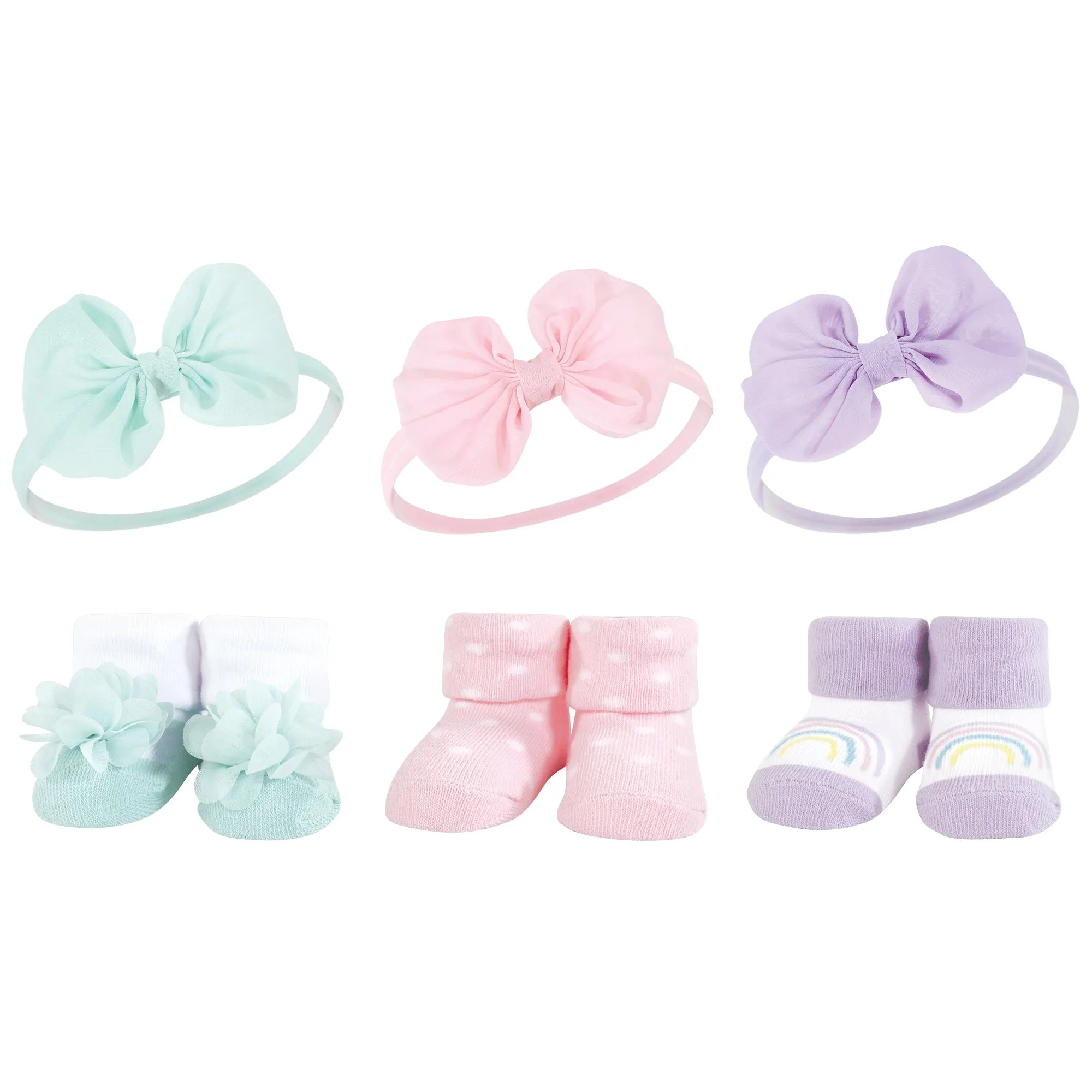 Hudson Baby Headband and Socks Giftset, Purple Mint