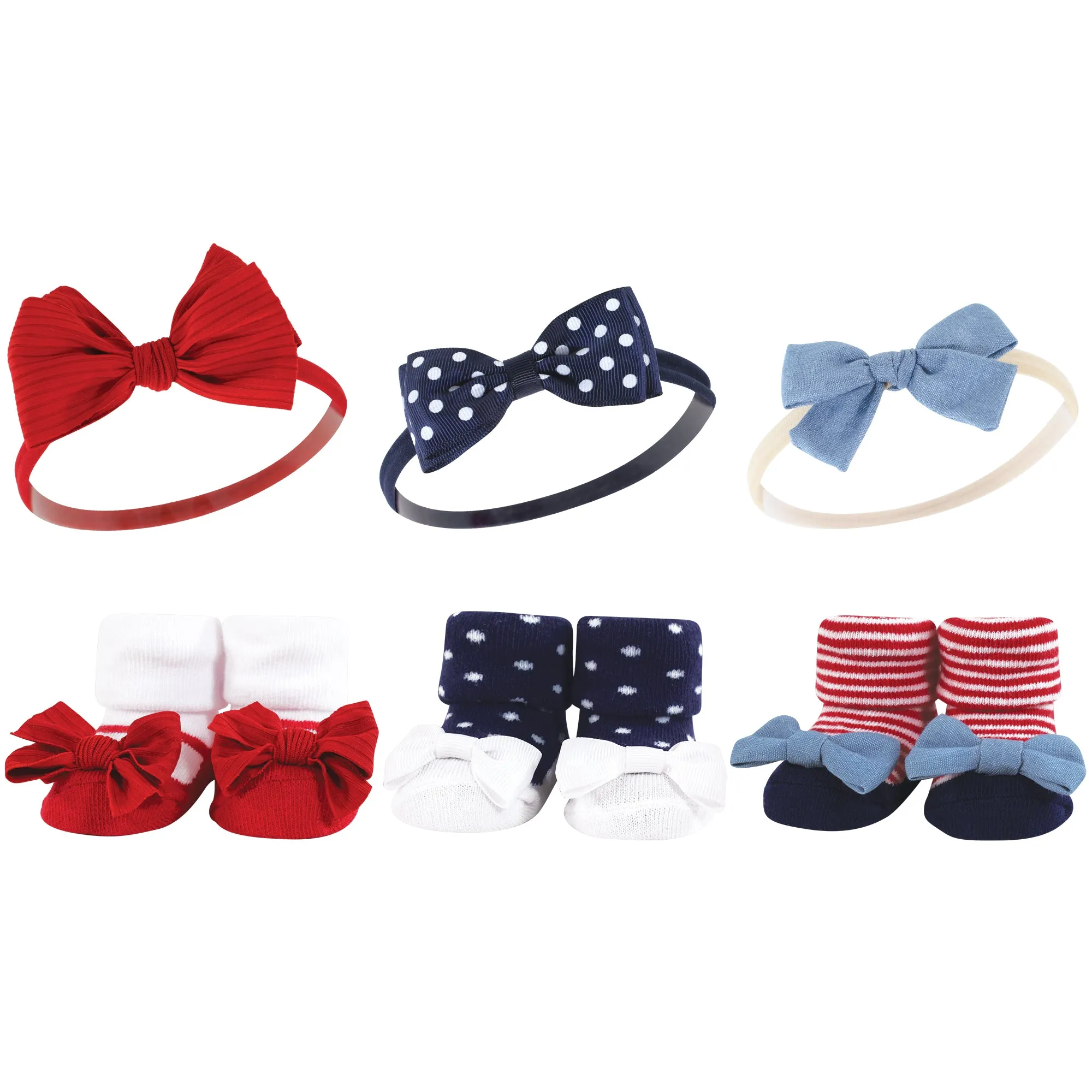 Hudson Baby Headband and Socks Giftset, Red Chambray