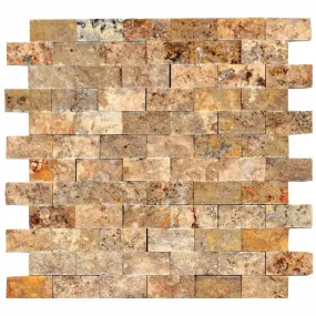 Interceramic Turkish Travertine 1" x 2" Autumn Leaves Split Face Mosaic 12" x 12" Sheet