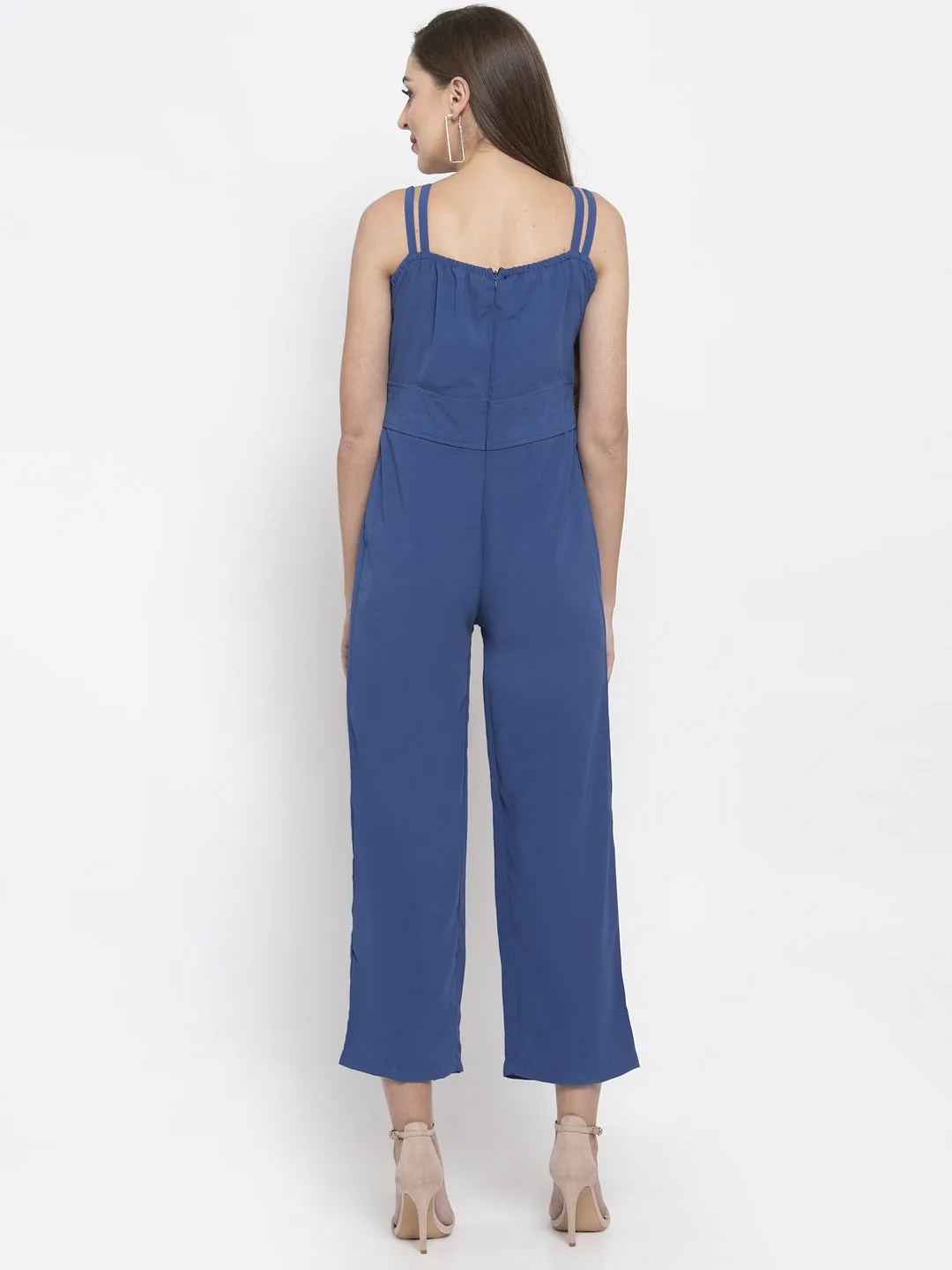 Jashvi Women Blue Solid Embellished Jumpsuit