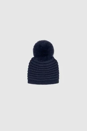 Kids (4-5 Years) Ribbed Hat with Oversized Fur Pompon